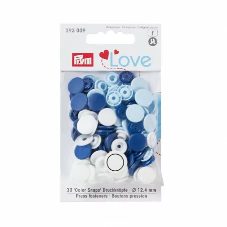 30 Boutons pression Bleu Blanc Marine Color Snaps, 12,4mm Prym 393009